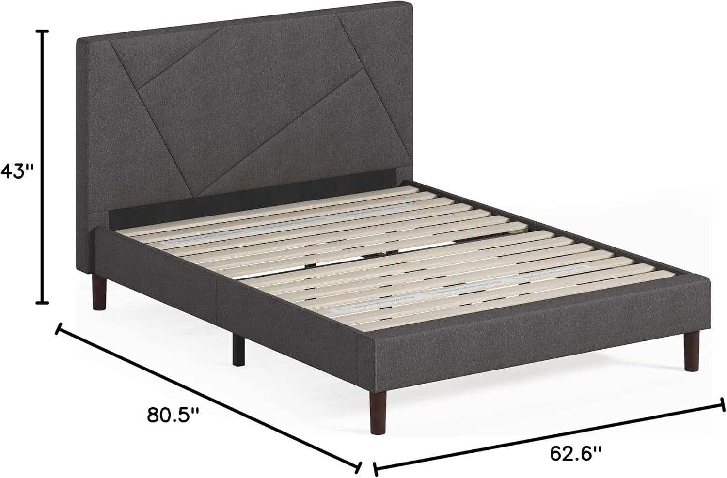 Judy Upholstered Platform Bed Frame, Mattress Foundation, Wood Slat Support, No Box Spring Needed, Easy Assembly, Queen