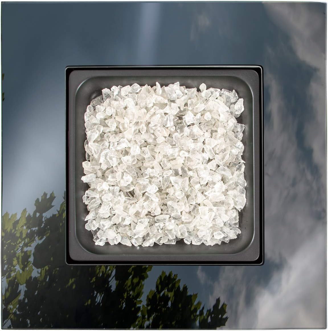 30" Outdoor Propane Gas Black Glass Top Fire Pit (White Fire Glass)