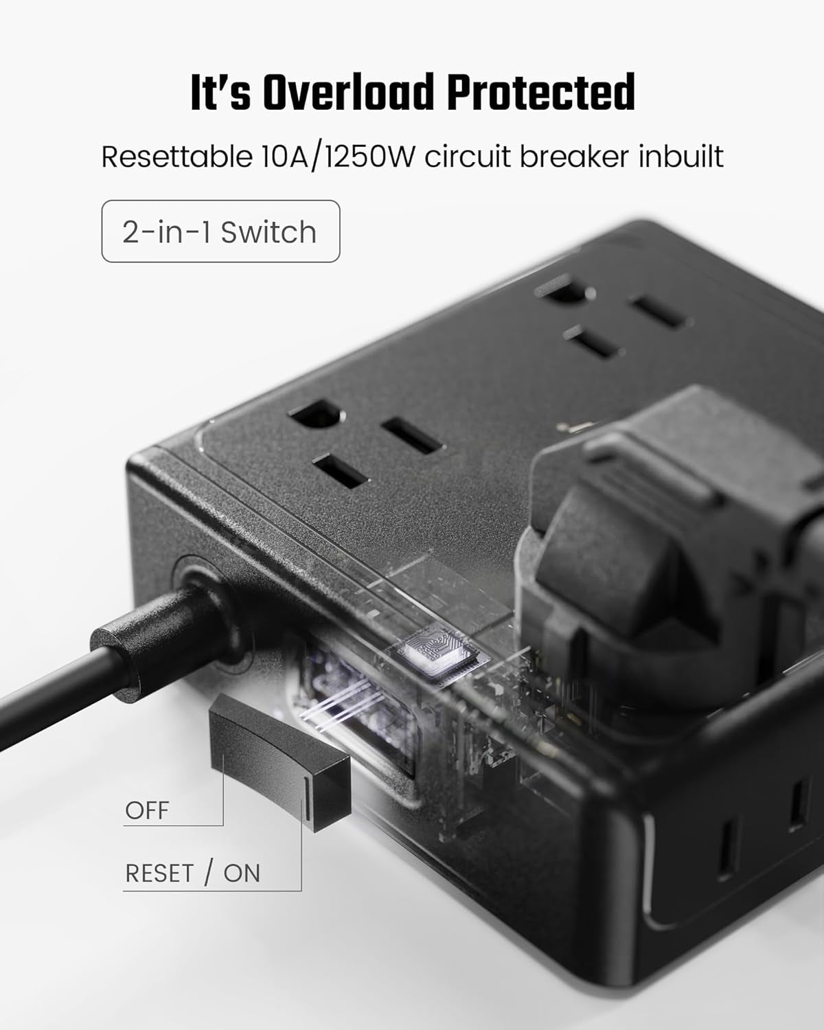 Power Strip with USB Ports, 8 Widely Spaced AC Outlets & 3 USB-A & 1 USB-C, Mountable, Charging Station, Flat Plug, 5 Ft Extension Cord, for Home Office Dorm Hotel Travel Cruise Ship, Black