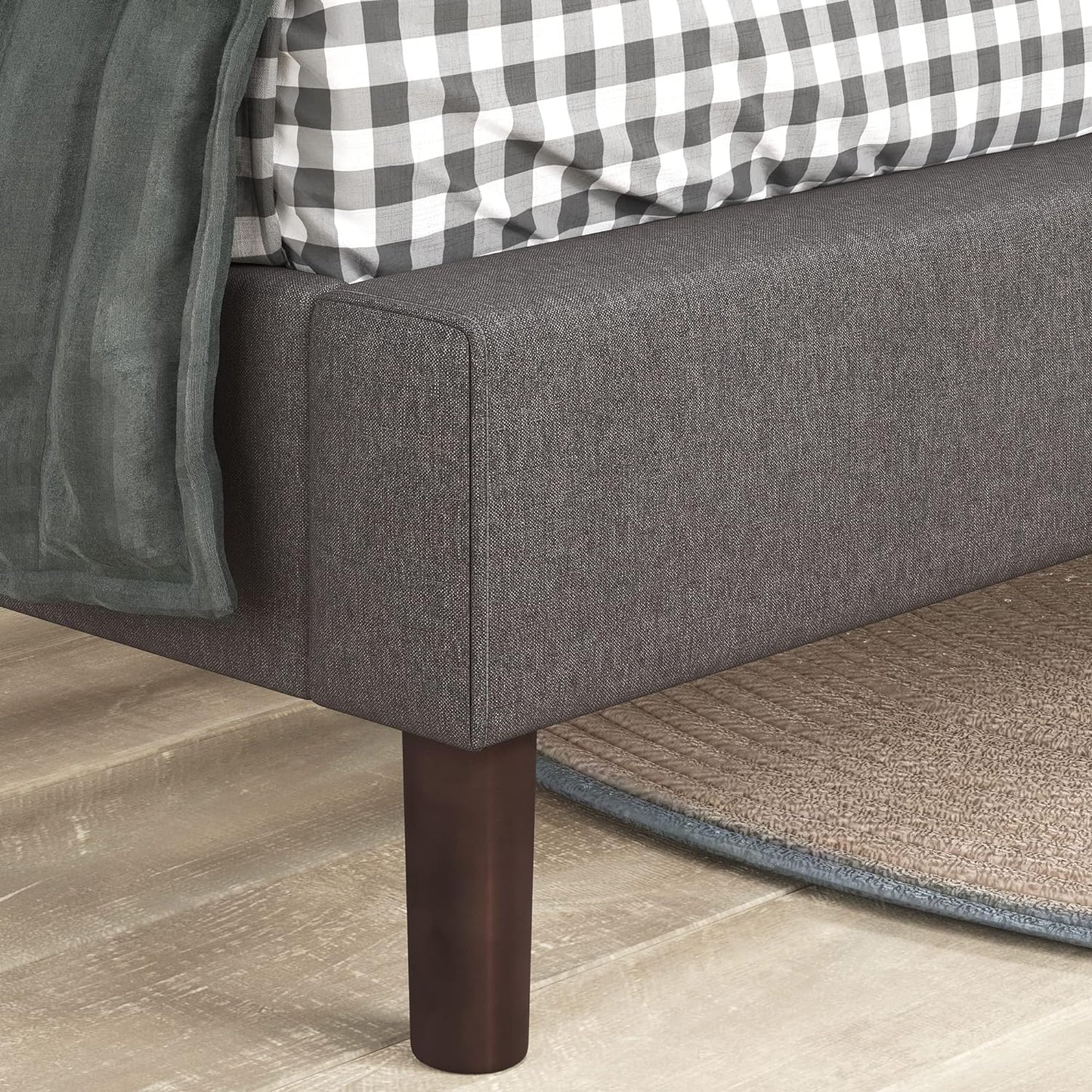Judy Upholstered Platform Bed Frame, Mattress Foundation, Wood Slat Support, No Box Spring Needed, Easy Assembly, Queen