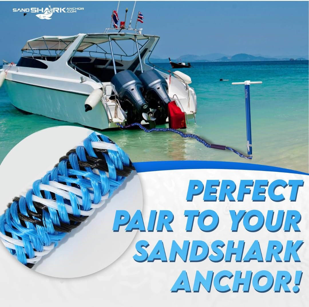 Premium Anchor Bungee Dock Line. Boat Accessories Anchor Line Absorbs Shock to Anchors and Docks W/Stainless Steel Clip - Blue - 7-14Ft