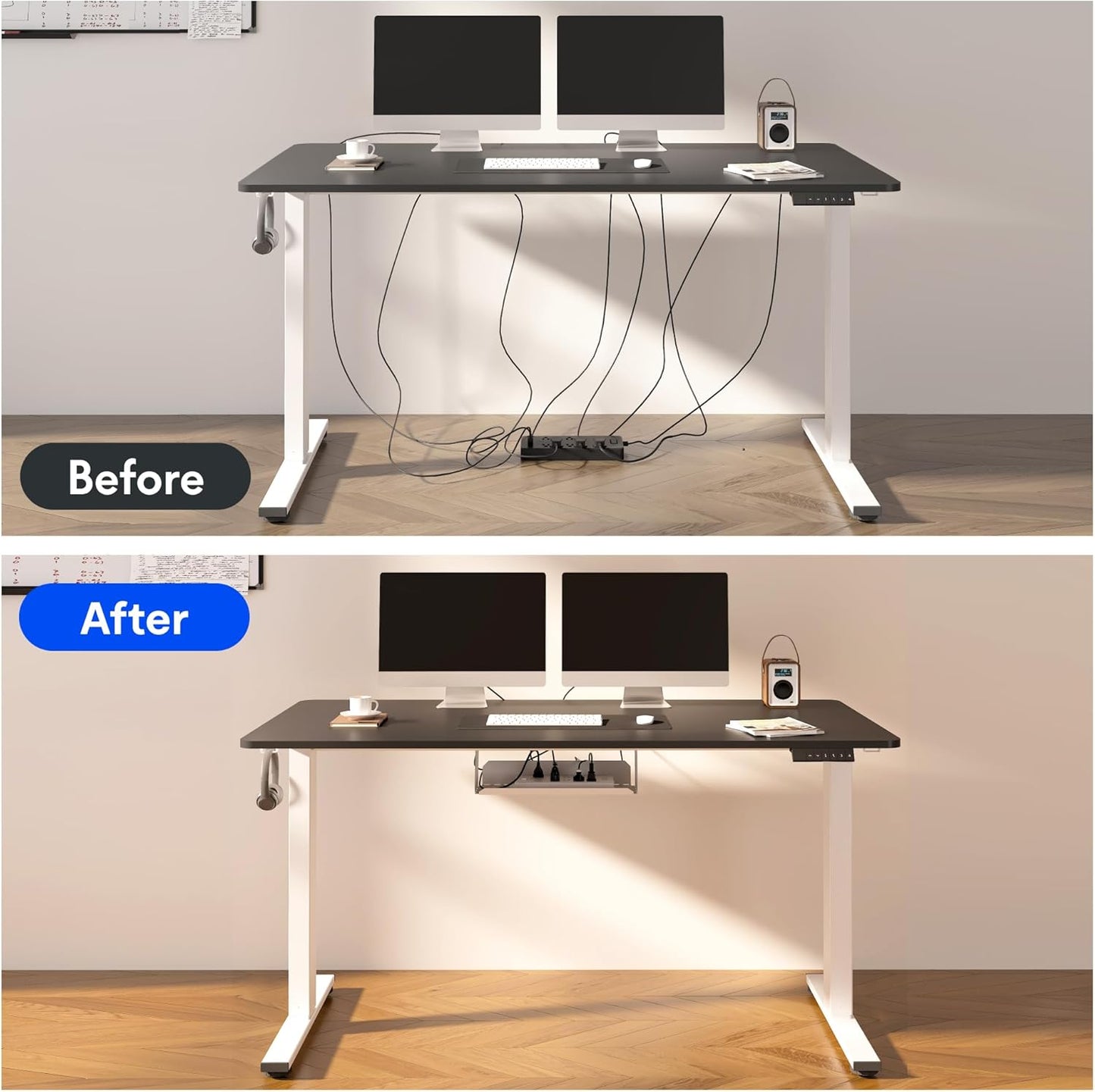 EN2 Whole-Piece Standing Desk with Clamp Power Strip, 55 X 28” Electric Stand up Height Adjustable Desk with Cable Management (Gray Frame + 55" Mahogany Top, 2 Packages)