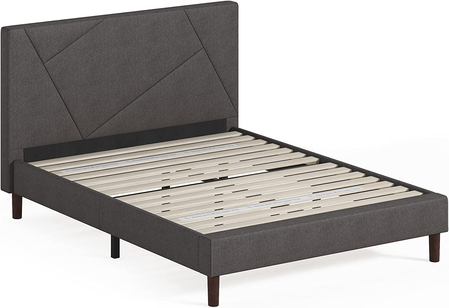 Judy Upholstered Platform Bed Frame, Mattress Foundation, Wood Slat Support, No Box Spring Needed, Easy Assembly, Queen