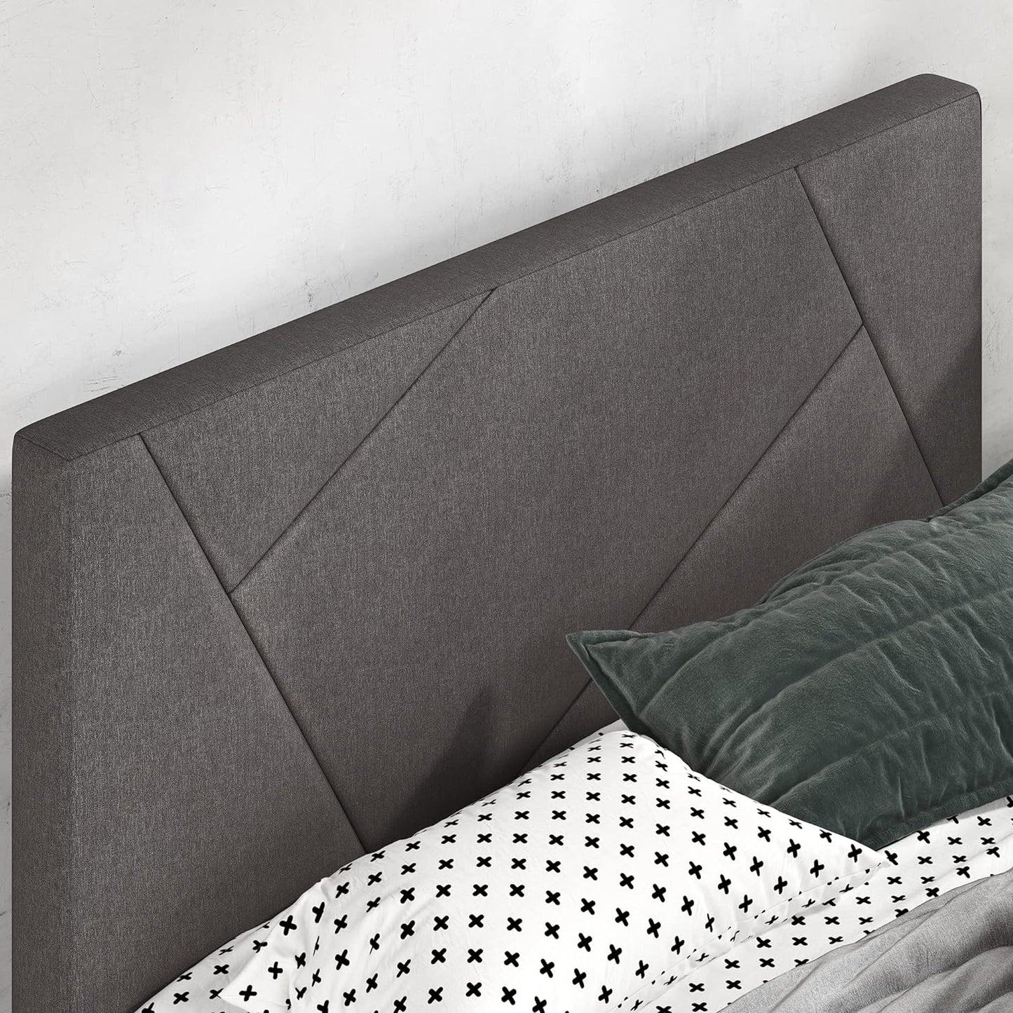 Judy Upholstered Platform Bed Frame, Mattress Foundation, Wood Slat Support, No Box Spring Needed, Easy Assembly, Queen