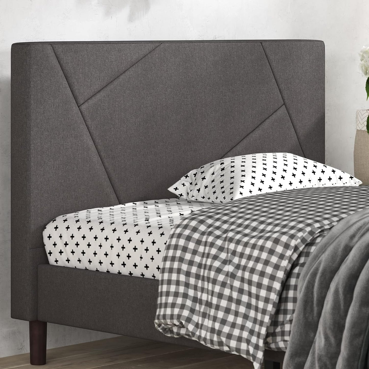 Judy Upholstered Platform Bed Frame, Mattress Foundation, Wood Slat Support, No Box Spring Needed, Easy Assembly, Queen