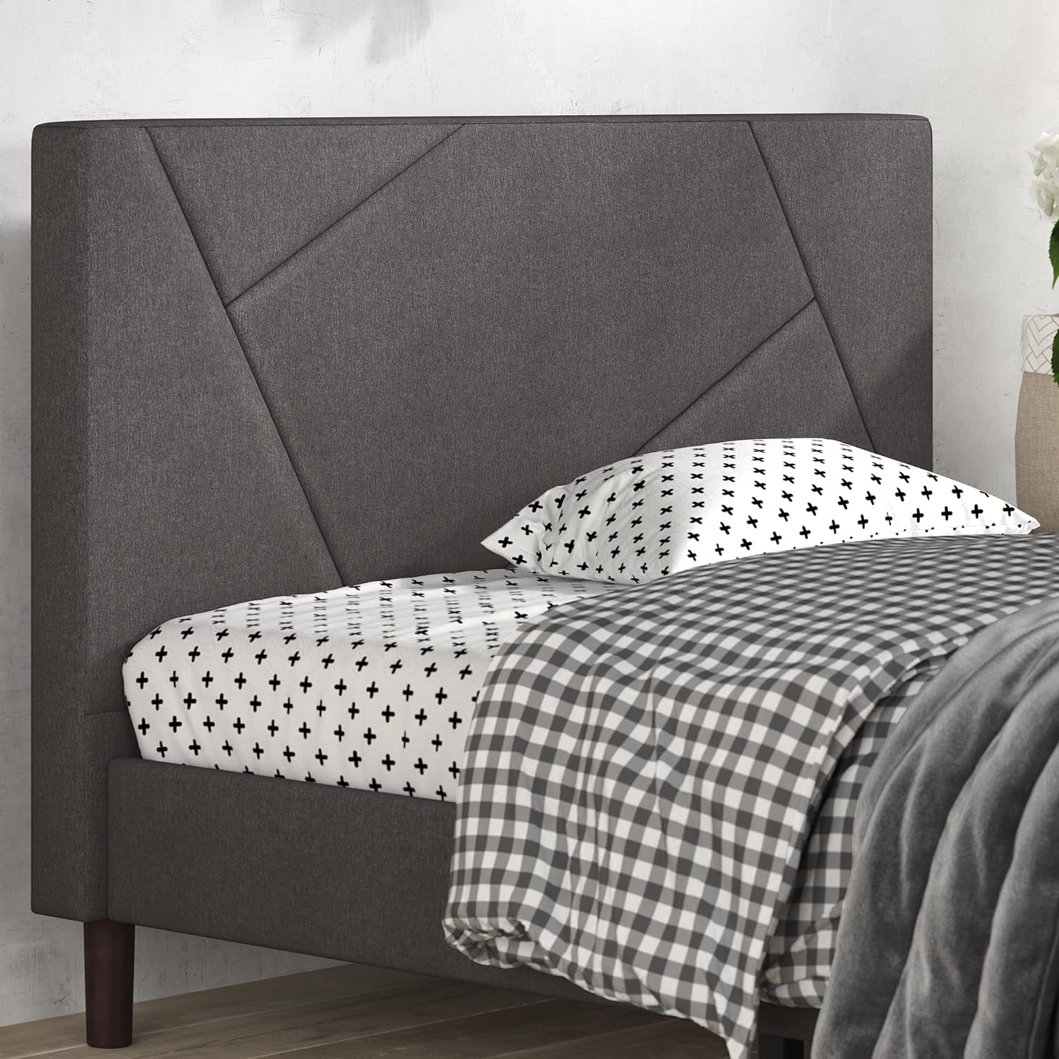 Judy Upholstered Platform Bed Frame, Mattress Foundation, Wood Slat Support, No Box Spring Needed, Easy Assembly, Queen