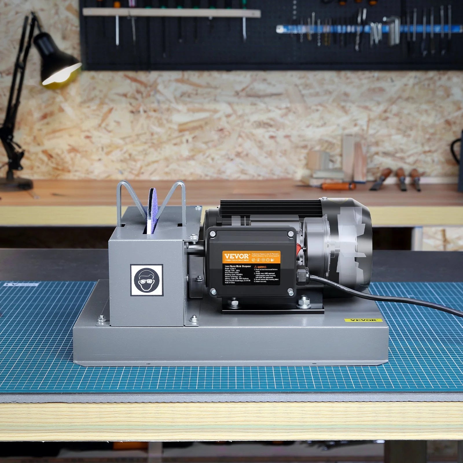 VEVOR Lawn Mower Blade Sharpener, 2/3HP 500W Lawnmower Blade Grinder with 7-Inch Ceramic Grinding Wheel, Powerful Bench Mower Sharpening Machine for High/Low Lift Blades, Gator Blades, Flat Blades