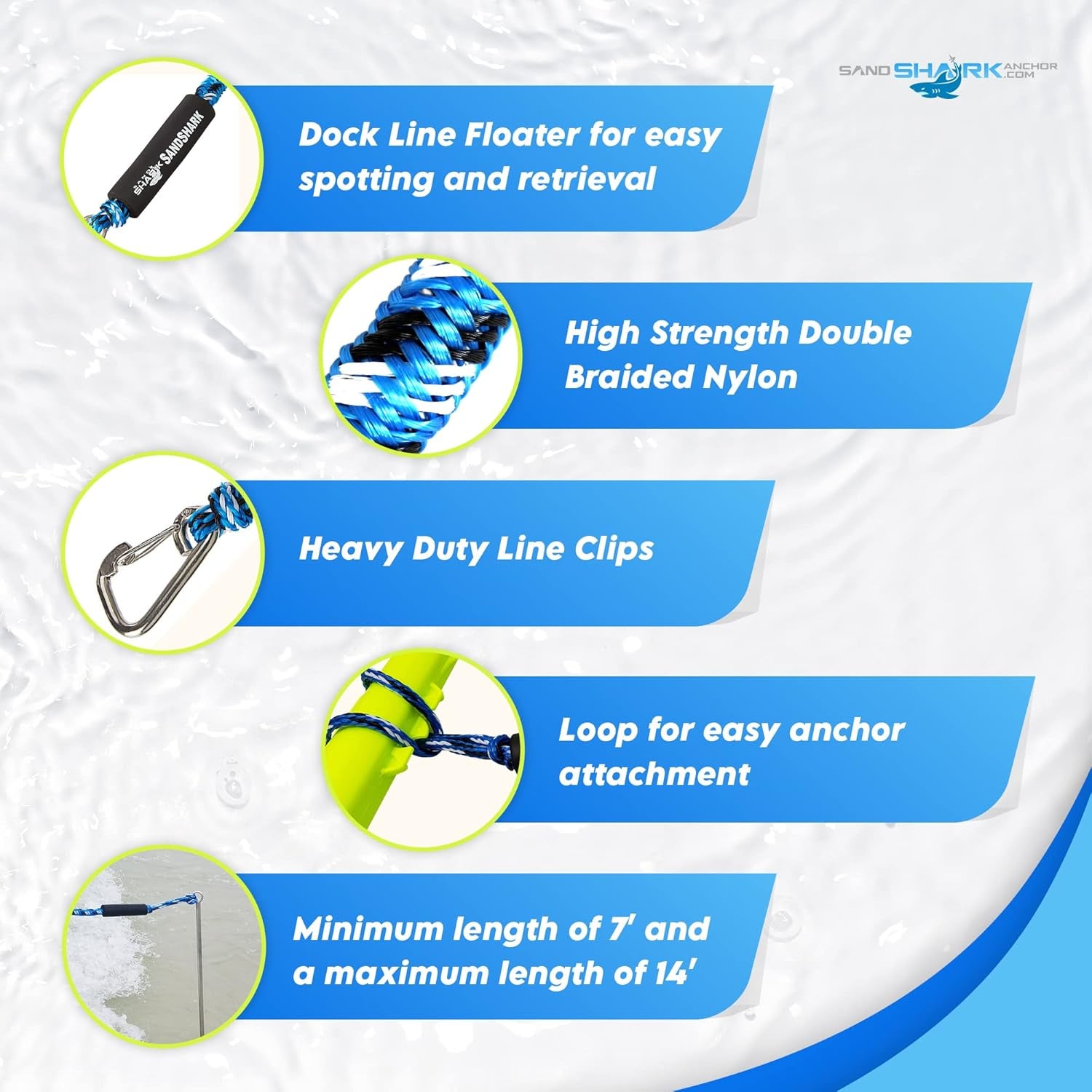 Premium Anchor Bungee Dock Line. Boat Accessories Anchor Line Absorbs Shock to Anchors and Docks W/Stainless Steel Clip - Blue - 7-14Ft