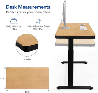 Comhar Electric Standing Desk with Drawer Desktop & Adjustable Frame W/Usb Charge Ports (Bamboo Texture/Black, Wood)