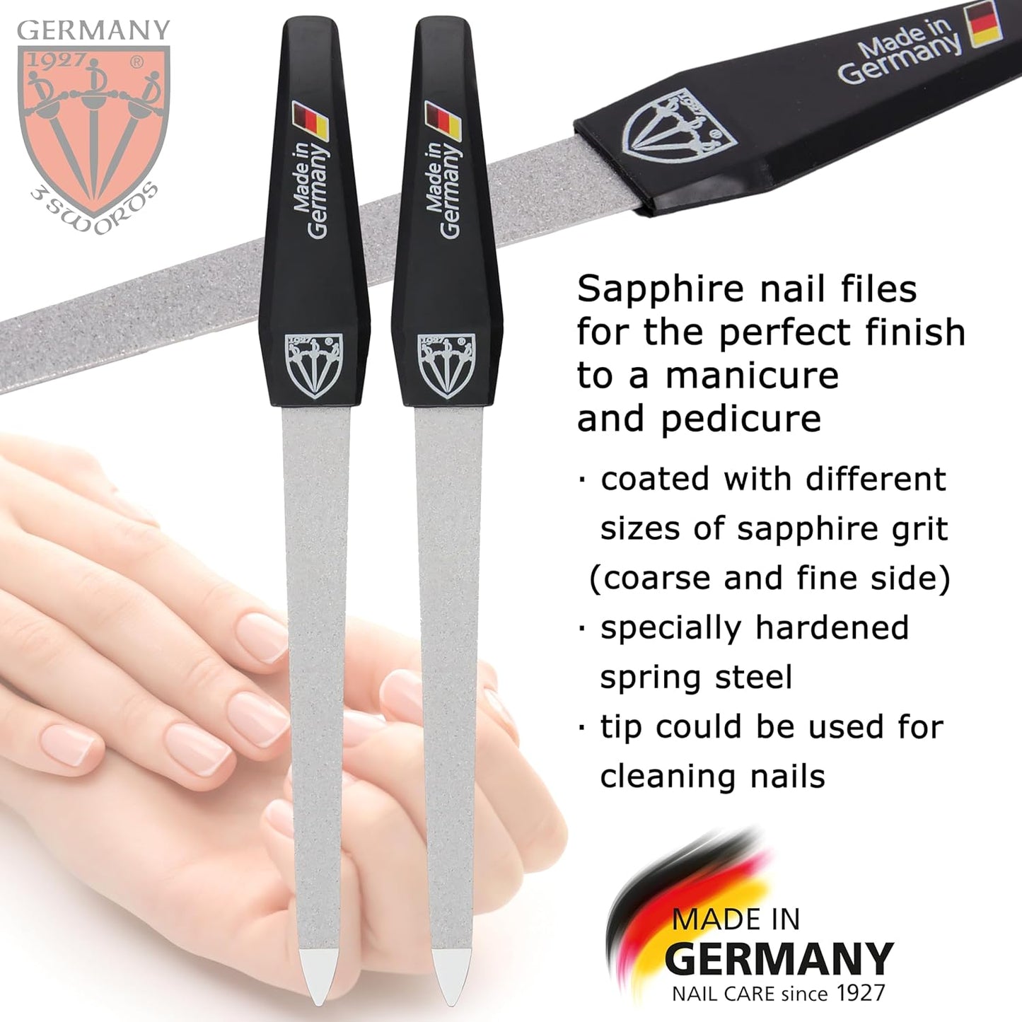 - Sapphire Metal Nail File Set 2 Pieces with 1 Piece 3-Way Nail Buffer – Nail Care Made in Solingen/Germany