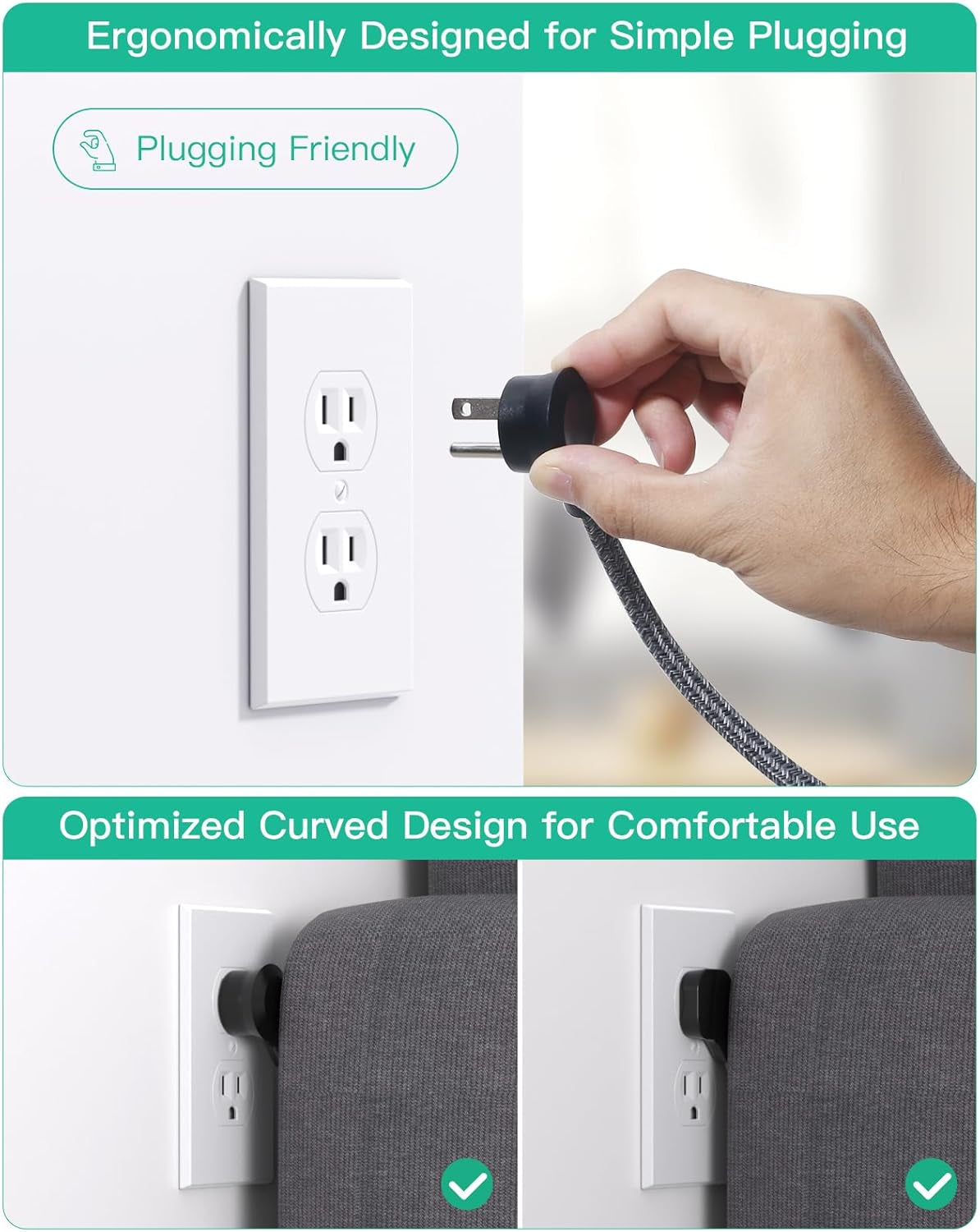 Cruise Ship Essentials - Power Strip with USB, Mountable Flat Plug Power Strip with 3 Outlets 4 USB Ports(Smart 3.1A), 5Ft Braided Extension Cord, Compact for Cruise Ship, Travel, Home, Dorm