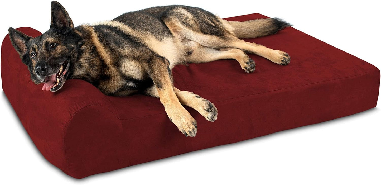 7" Pillow Top Orthopedic Dog Bed - XL Size - 52 X 36 X 7 - Burgundy - for Large and Extra Large Breed Dogs (Headrest Edition)