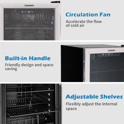 90 Can Beverage Refrigerator Cooler, Mini Fridge Glass Door for Beer Drinks Wines, Freestanding Beverage Fridge with Adjustable Shelves.