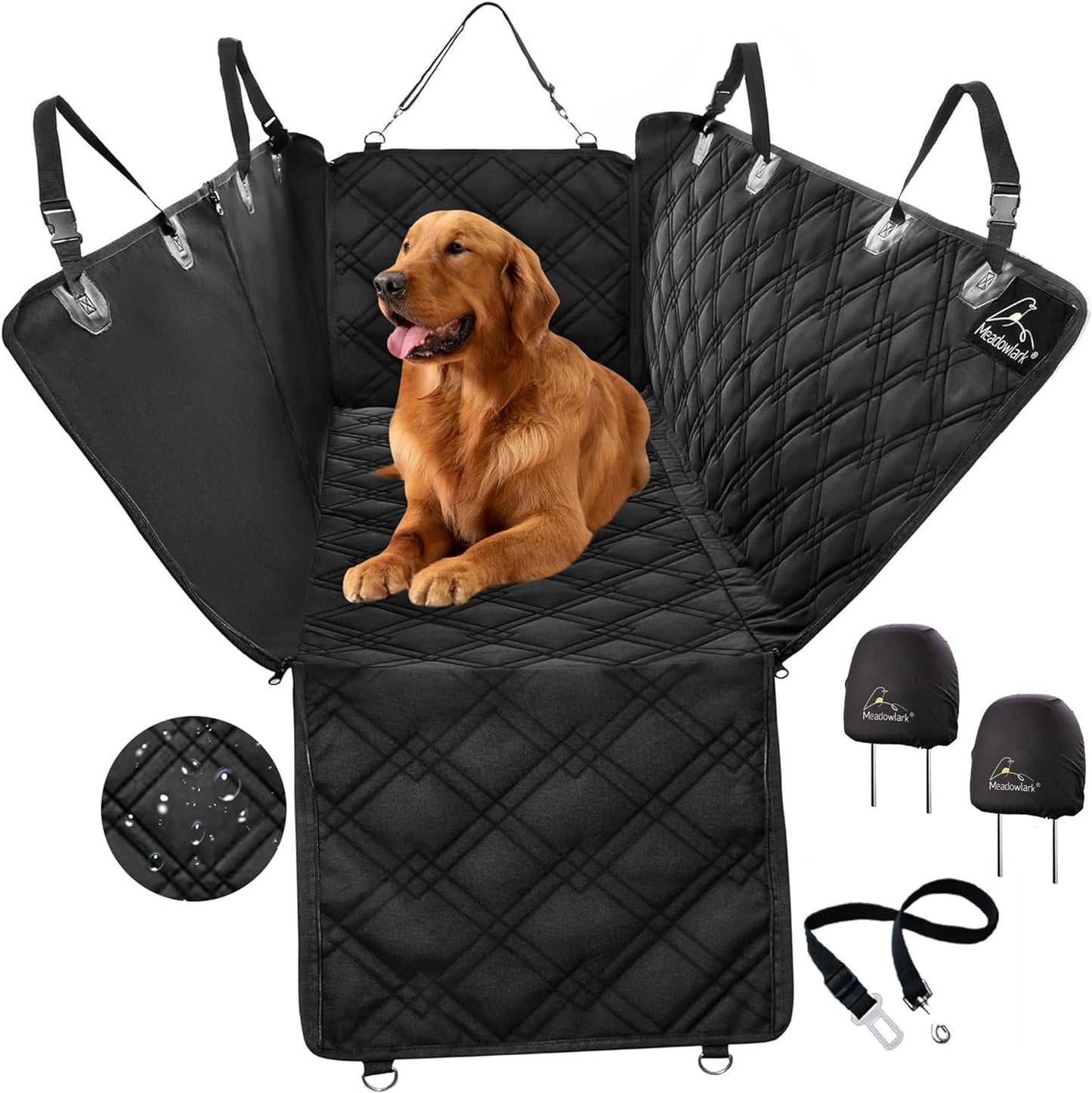 Dog Car Seat Cover, Heavy Duty Dog Seat Cover for Back Seat, Extra Padded Non-Slip Dog Hammock, Water-Resistant Back Seat Protector for Cars Trucks and Suvs (58" W X 54" L)