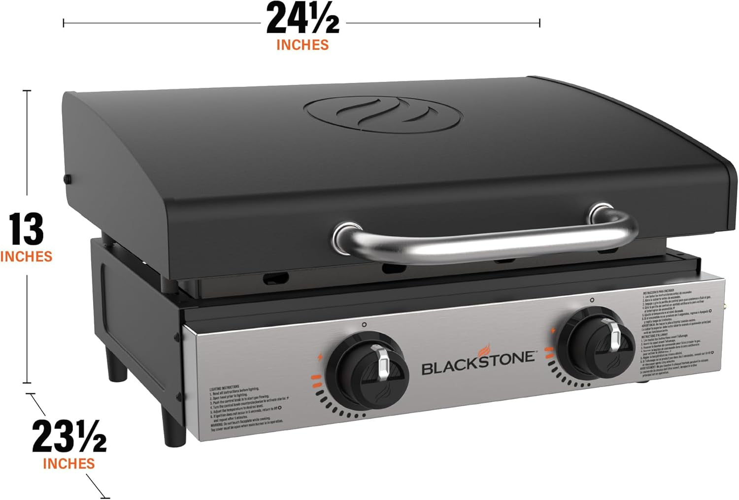 1813 Original 22” Tabletop Griddle with Hood and Stainless Steel Front Plate, Powder Coated Steel, Black