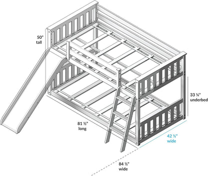 Twin over Twin Low Bunk with Slide and Ladder, Wooden Bunk Beds with 14” Safety Guardrail for Kids, Toddlers, Boys, Girls, Teens, Bedroom Furniture, White