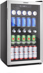 90 Can Beverage Refrigerator Cooler, Mini Fridge Glass Door for Beer Drinks Wines, Freestanding Beverage Fridge with Adjustable Shelves.