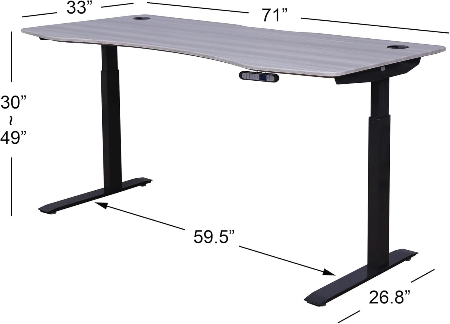 Elite Pro Series 71" X 33" Electric Height Adjustable Stand up Desk, Sit Stand Home Office Desk, Computer Desk - Curved Grey Top/Black Frame