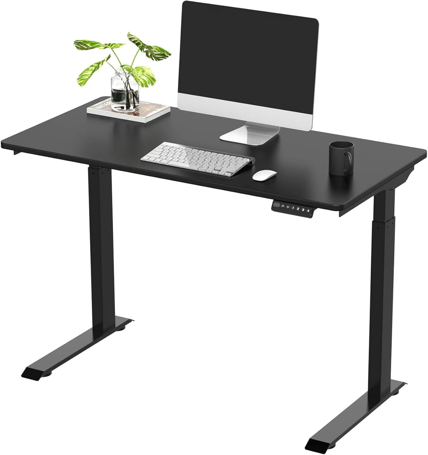 Essential Standing Desk Quick Install 48 X 24 Inches Whole-Piece Desk Board Electric Height Adjustable Desk with Memory Controller(Black Frame + 48" Black Top)