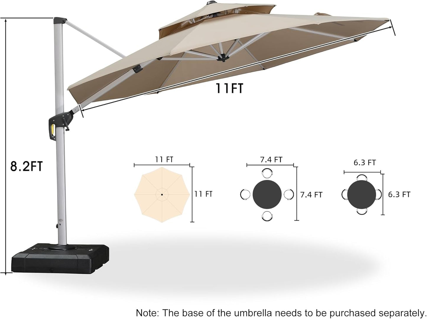 11 Feet Patio Umbrella Outdoor round Umbrella Large Cantilever Umbrella Windproof Offset Umbrella Heavy Duty Sun Umbrella for Garden Deck Pool Patio, Beige