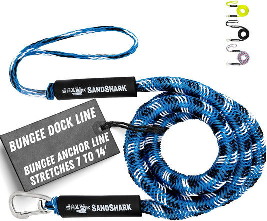 Premium Anchor Bungee Dock Line. Boat Accessories Anchor Line Absorbs Shock to Anchors and Docks W/Stainless Steel Clip - Blue - 7-14Ft