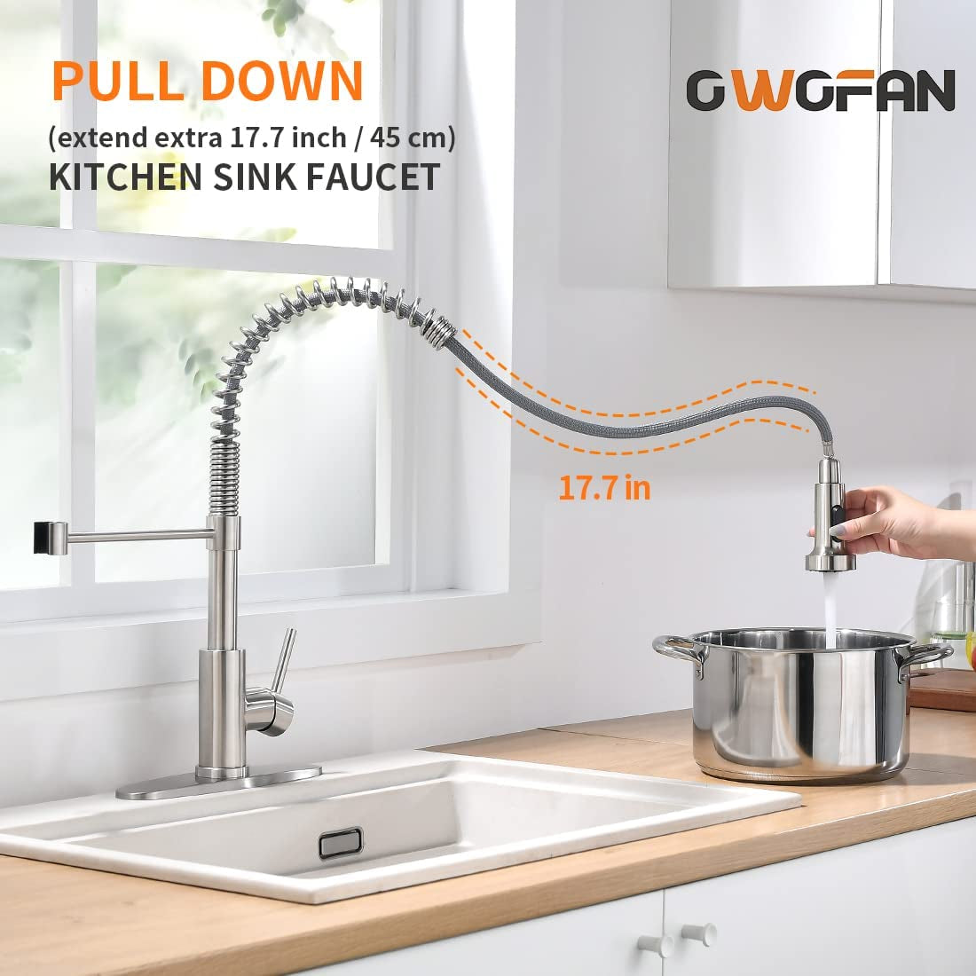 Kitchen Faucet with Pull down Sprayer Brushed Nickel Stainless Steel Single Handle Pull Out Spring Sink Faucets 1 Hole or 3 Hole Dual Function for Farmhouse Camper Laundry Utility Rv Wet Bar