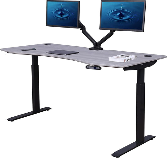 Elite Pro Series 71" X 33" Electric Height Adjustable Stand up Desk, Sit Stand Home Office Desk, Computer Desk - Curved Grey Top/Black Frame