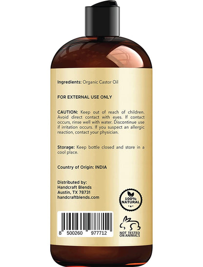 Organic Castor Oil - 16 Fl Oz - 100% Pure and Natural - Premium Grade Carrier Oil for Hair Growth, Eyelashes and Eyebrows - Hair and Body - Expeller-Pressed & Hexane-Free