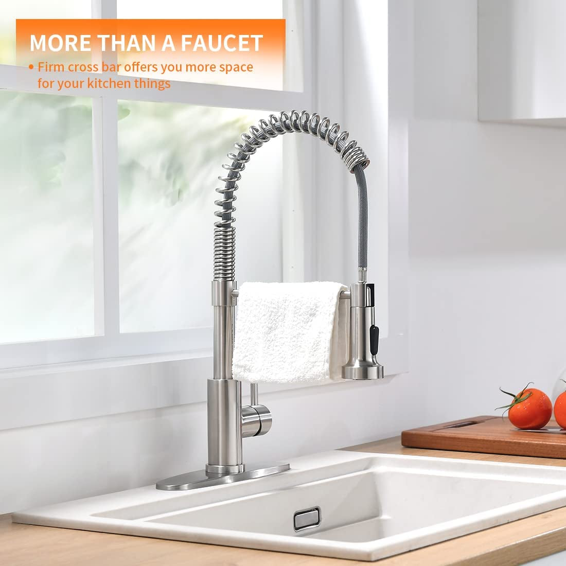 Kitchen Faucet with Pull down Sprayer Brushed Nickel Stainless Steel Single Handle Pull Out Spring Sink Faucets 1 Hole or 3 Hole Dual Function for Farmhouse Camper Laundry Utility Rv Wet Bar