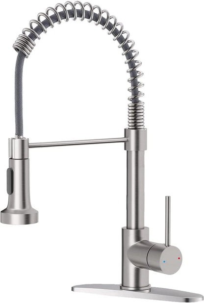 Kitchen Faucet with Pull down Sprayer Brushed Nickel Stainless Steel Single Handle Pull Out Spring Sink Faucets 1 Hole or 3 Hole Dual Function for Farmhouse Camper Laundry Utility Rv Wet Bar