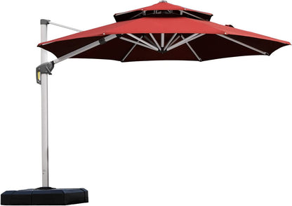 10 Feet Patio Umbrella Outdoor round Umbrella Large Cantilever Umbrella Windproof Offset Umbrella Heavy Duty Sun Umbrella for Garden Deck Pool Patio, Brick Red