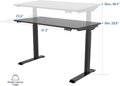 Essential Standing Desk Quick Install 48 X 24 Inches Whole-Piece Desk Board Electric Height Adjustable Desk with Memory Controller(Black Frame + 48" Black Top)