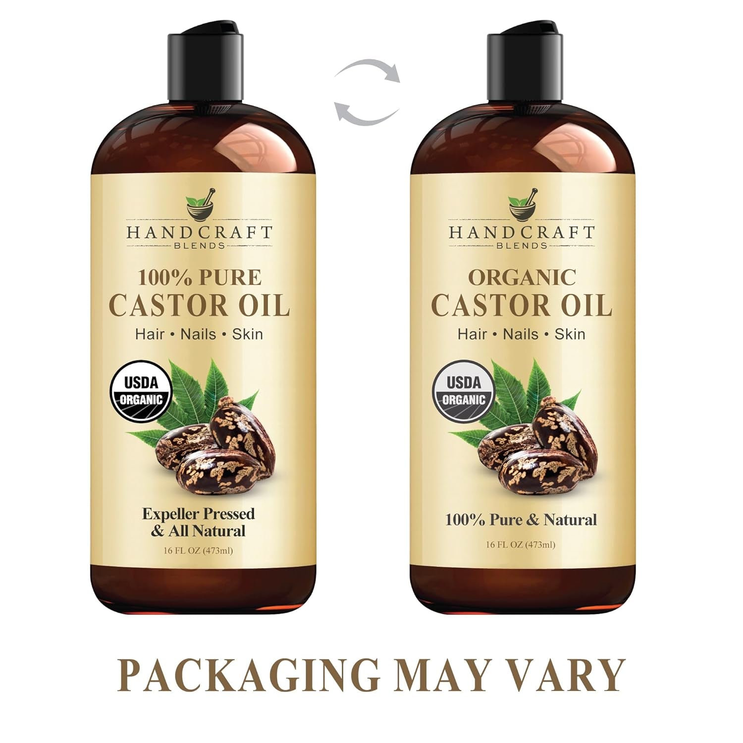 Organic Castor Oil - 16 Fl Oz - 100% Pure and Natural - Premium Grade Carrier Oil for Hair Growth, Eyelashes and Eyebrows - Hair and Body - Expeller-Pressed & Hexane-Free